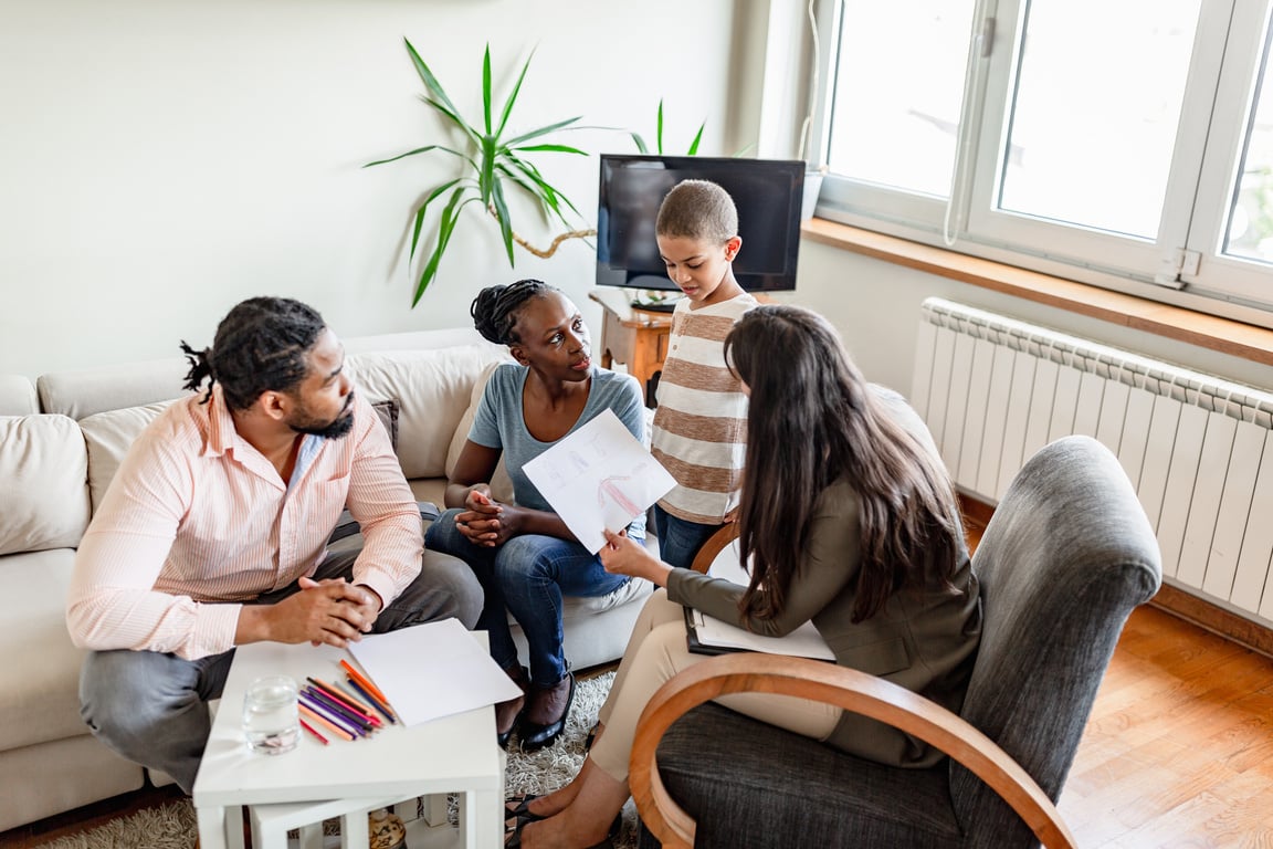 Family on a mental health therapy session